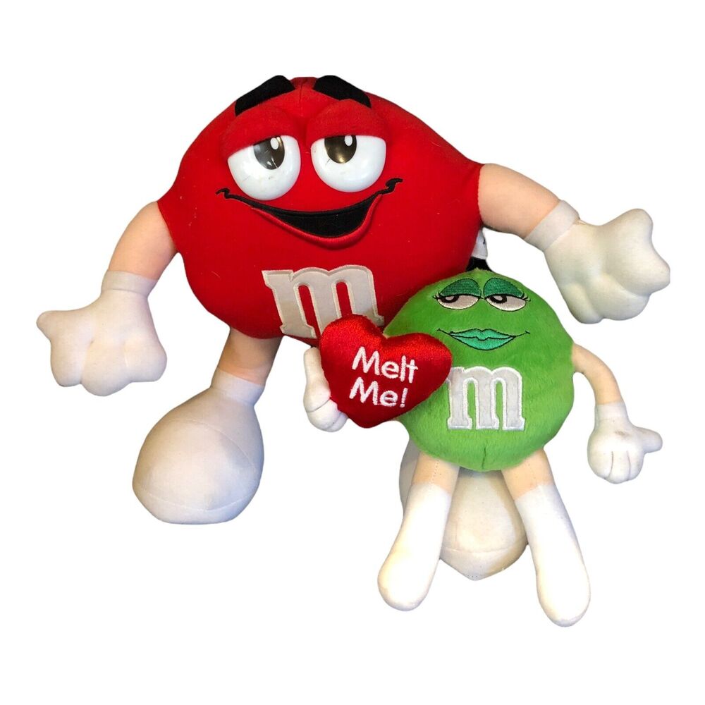 Lot Of 2 Galerie M&M's Sexy Green Candy MELT ME Heart 7" + 11” Plush Stuffed Toy